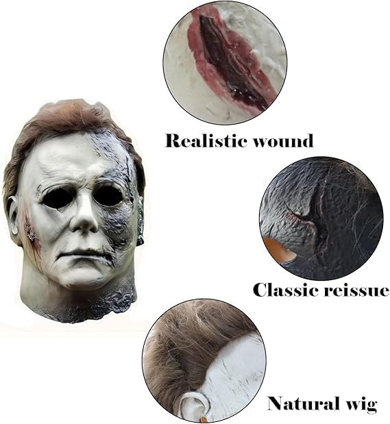 Miniatura 2 de Michael Myers - Máscara de Halloween para adultos, réplica de película de terror, accesorio de disfraz de miedo para fiestas de máscaras