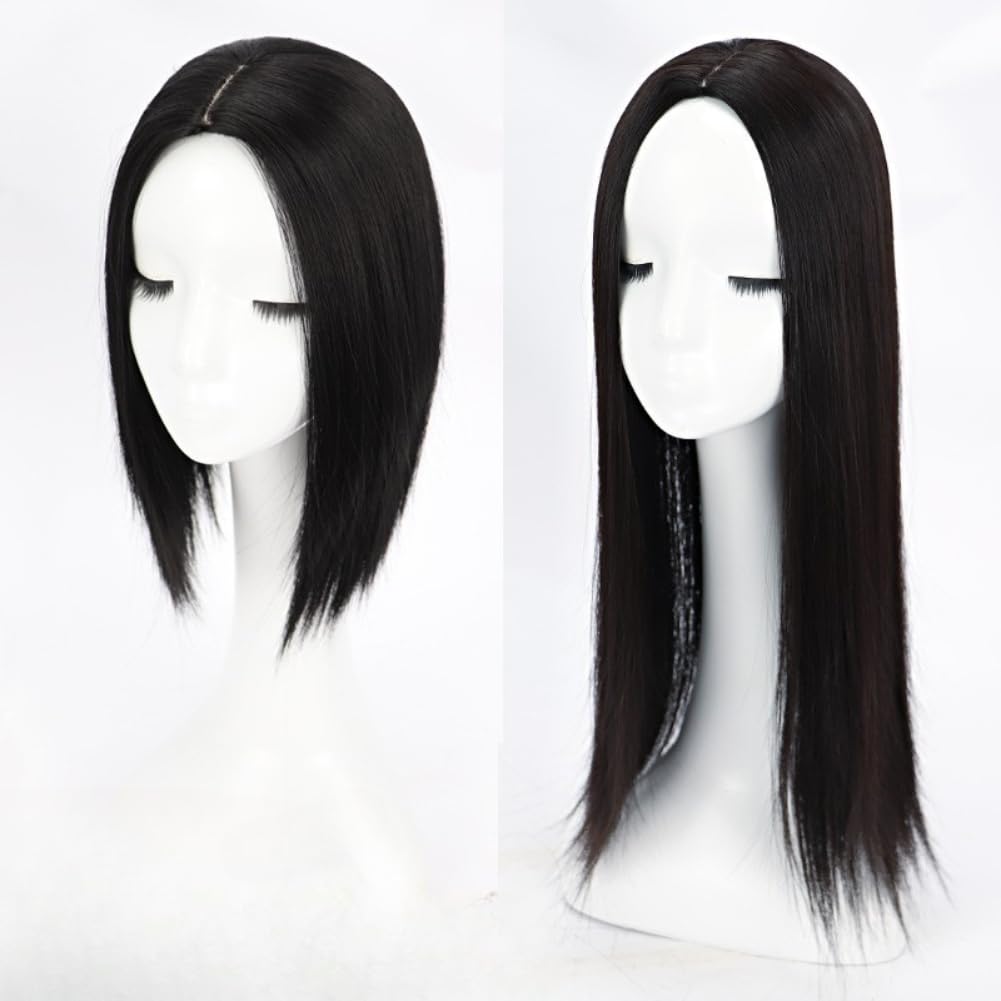 Clip in toppers synthetic hair long straight hair wiglet hairpiece for women thin hair (Natural black,55CM)