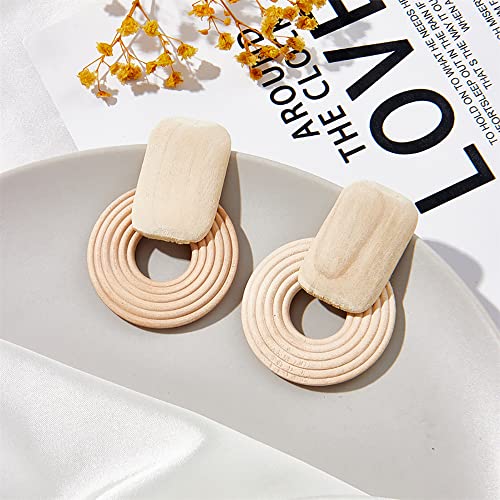 2 Pairs Bohemian Round Stud Earrings Set,Geometric Wooden Drop Earrings Boho Round Circle Wood Dangle Earrings For Women Girls (Brown Yellow) #TOP3