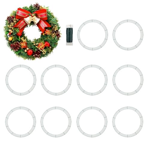 20 Inch Christmas Green Wire Wreath Frame 10 Pack Metal Front Door Wreath Round Form Iron Ring for Christmas New Year Decors Crafts DIY Holidays Events