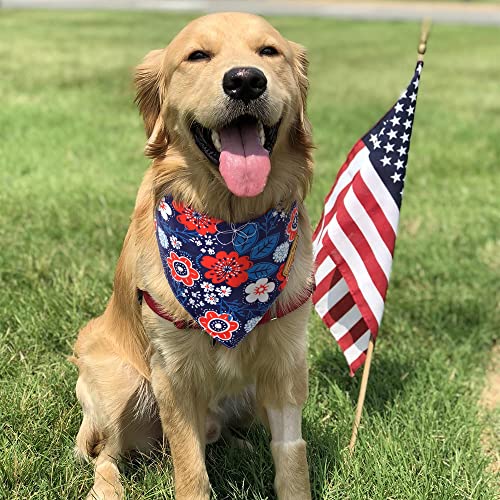 Crowned Beauty 4Th Of July Patriotic Dog Bandanas Reversible Large 2 Pack, Floral Set, Adjustable Triangle Holiday Scarves For Medium Large Extra Large Dogs Blue White Db53-L #TOP1