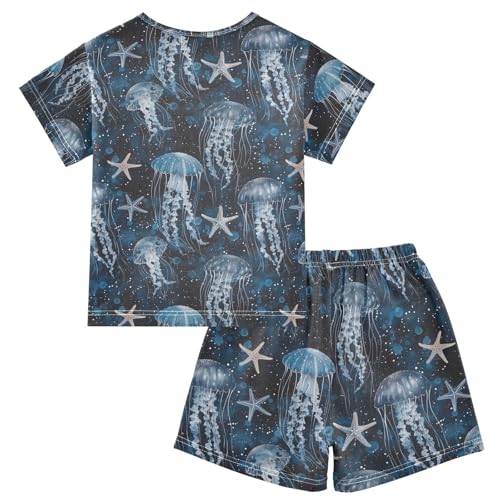 ALAZA Vintage Jellyfish Starfish Pajama Set Short Sleeve Sleepwear Soft Lounge Nightwear2