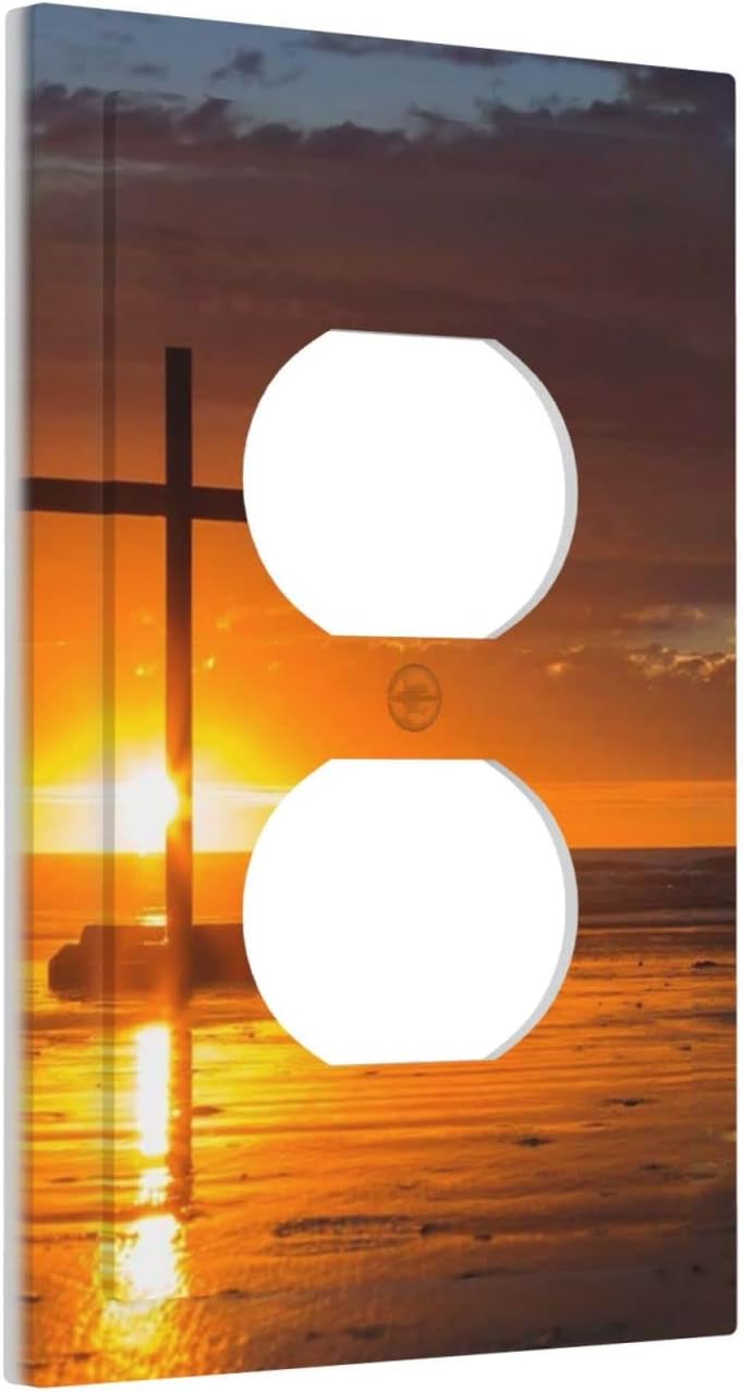 Jesus Christ Cross Sunrise Sunset Easter Religious Bible Belief 1 Gang Duplex Receptacle Switch Wall Plate Jumbo Electrical Outlet Cover Receptacle Plug Covers Faceplate College Church Man Cave Decor