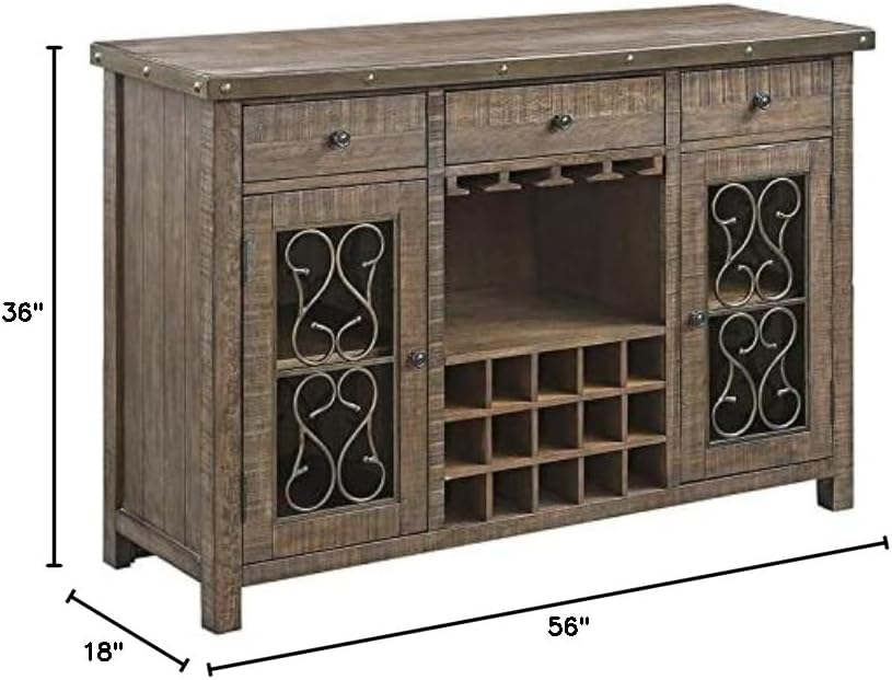 Acme Raphaela Wooden Server with Cup Holder and Wine Rack in Weathered Cherry