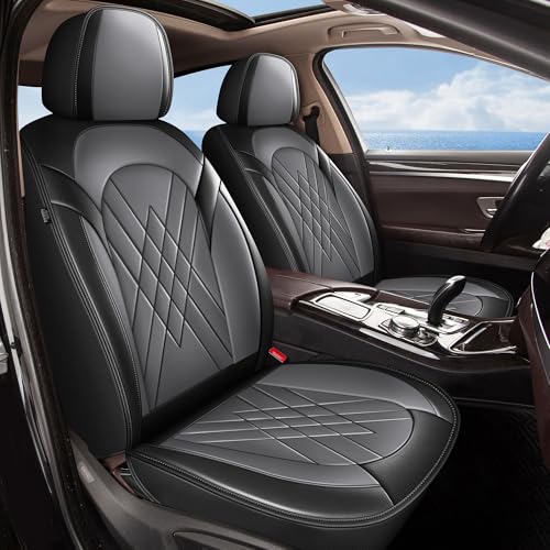 YORKNEIC Car Seat Covers for Cadillac XTS 2013-2019: 5 Seats Faux Leather Seat Covers Full Set Waterproof Car Seat Protector (2 Row 5 Seat,Black&Gray)