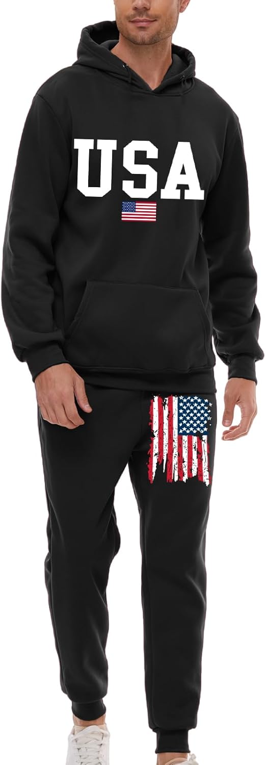 Vivimeng USA Sweatshirt Hoodie Set for Men American Flag Sweater Women Long Sleeve Pullover USA Sweatshirt Suit