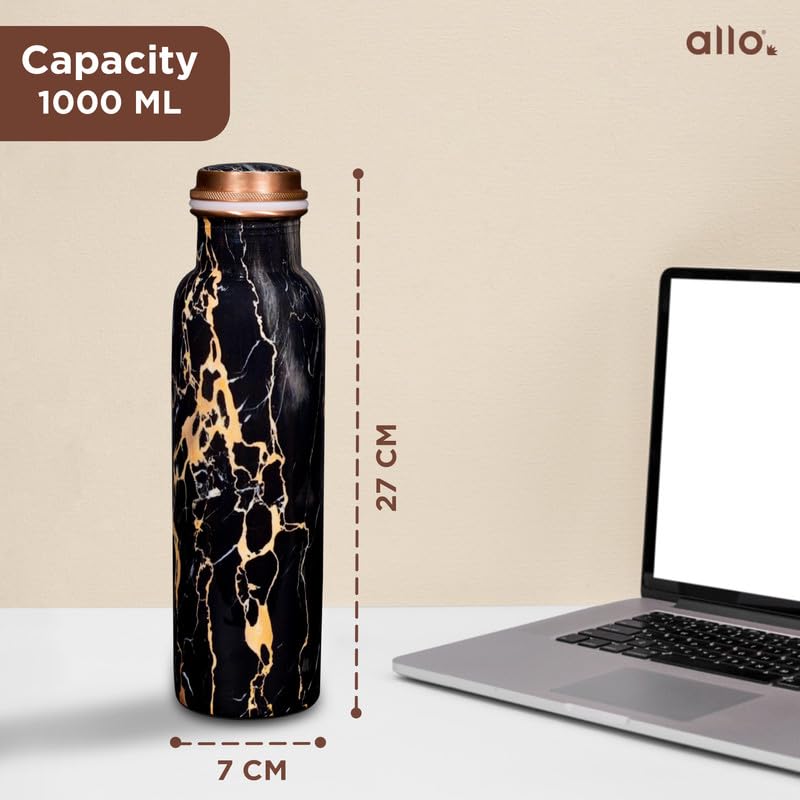 Image of Allo Pure Copper Water Bottle 1 Litre Copper Bottle | Alkaline and Anti Oxidant | 100% Leak Proof, Office, Gym Bottle, Modern Tamba Bottle for Adults, Best Gift for Diwali (Black Natural Marble)