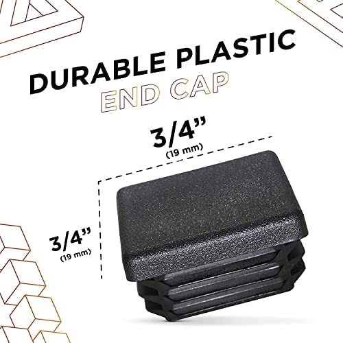 Image of Prescott Plastics 3 /4 inch (19.05mm) Outer Perimeter Ribbed Plastic Hole Plugs, Square Black Metal Tubing End Caps, Strong Furniture Leg Inserts, Impact & Weather Resistant, Made in the USA - 4 Pack