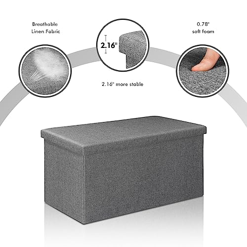 B Fsobeiialeo Storage Ottoman With Tray, Linen Coffee Table Folding Long Shoes Bench Footstool, Dark Grey 30"X15.74"X15" #TOP4