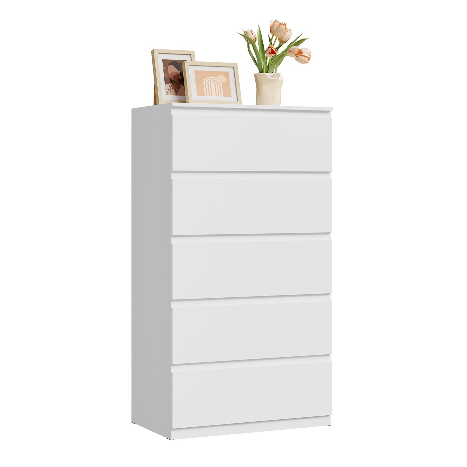 WOLTU Cassettiera Camera da Letto con 5 Cassetti Bianca, Mobiletto Salvaspazio in Stile Moderno, per Soggiorno Ingresso, 60x37x110 cm, in Legno, KMD006ws