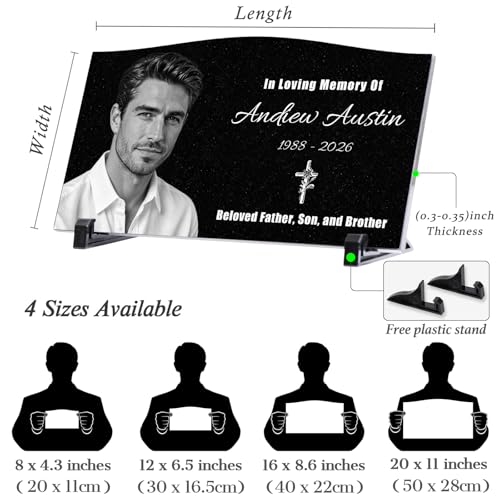 Image of Personalized Granite Memorial Stone, Custom‑Engraved Grave Marker w / Photo