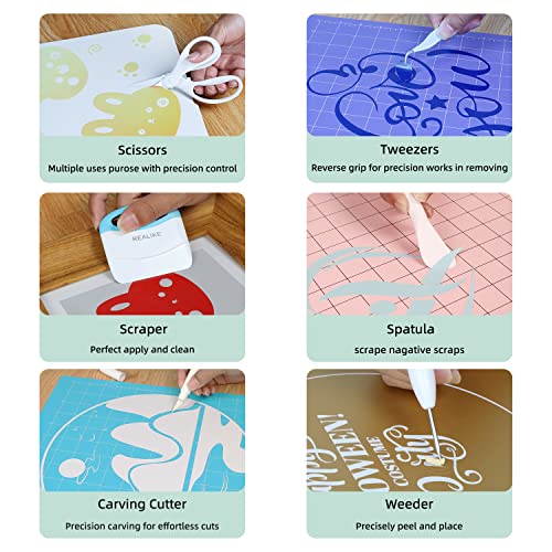 REALIKE Craft Weeding Tools for Vinyl Cardstock Crafting Basic Set Scraper/Spatula/Scissors/Tweezers/Weeder Tool Kit for Cricut/Silhouette/Siser HTV/Oracal Vinyl - Thumbnail 3