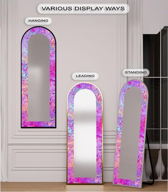 23,5’’W x 67’’Cosmic Bloom – Abstract Floor Mirror Full Lenght Mirror - Arch Full Body Stained Floor Mirror with Gold Frame
