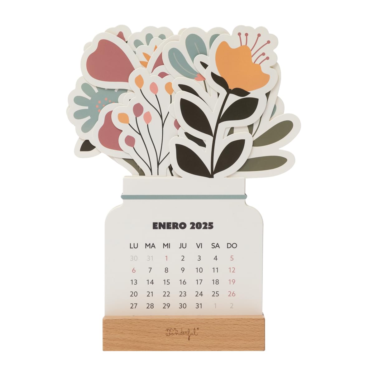 Mr. Wonderful - Desktop Calendar 2025 with Stand to Enjoy the Year with Desire - Includes Flower Shaped Cardstock