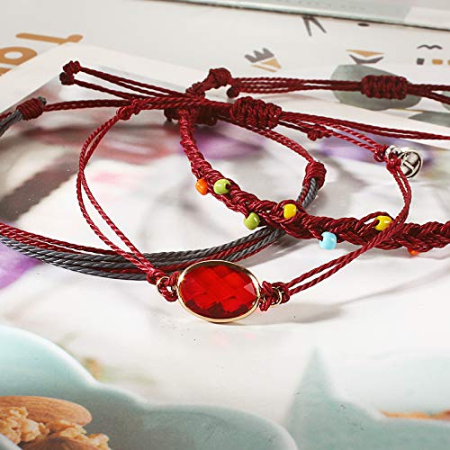 Lynnaneo July Birthstone Bracelets Beaded Boho Bracelets Burgundy Rope Bracelets Cute Braided String Bracelet Sets Waterproof Beach Surfer Jewelry (July) #TOP4