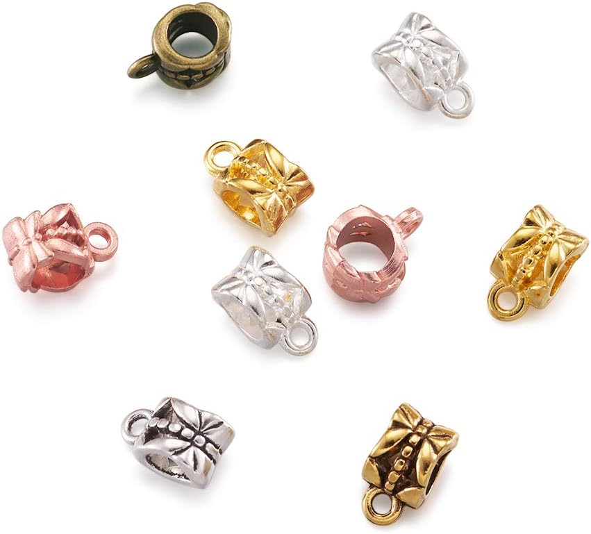 Mega Pet 180pcs Bali Style Antique Column Bail Beads Pendant Clasps 6 Colors Tube Spacer Bead Danlge Hanger Link Fit European Charm Bracelet Pendant image 2