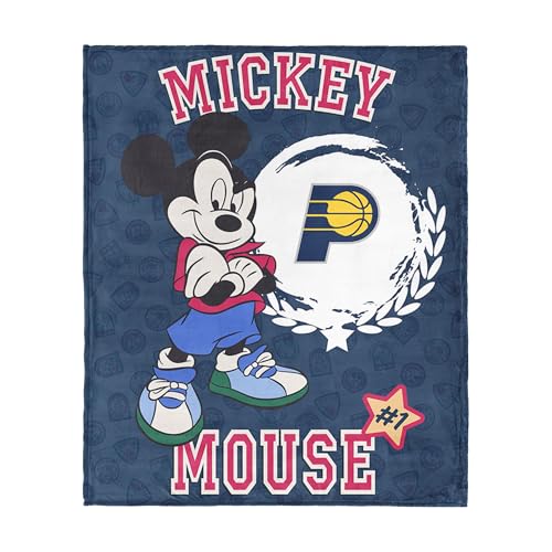 Northwest NBA Indiana Pacers Disney Mickey Mouse Baller Silk Touch Throw Blanket, Ultra Soft Plush Polyester, Lightweight Warm Decorative Fan Gift, 46 x 60 in