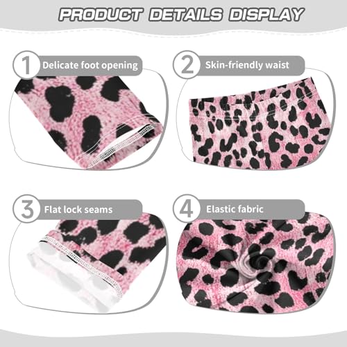 Leopard Pink and Black Texture Pattern Girls Athletic Leggings Soft Comfortable Ankle Leggings for Kids3