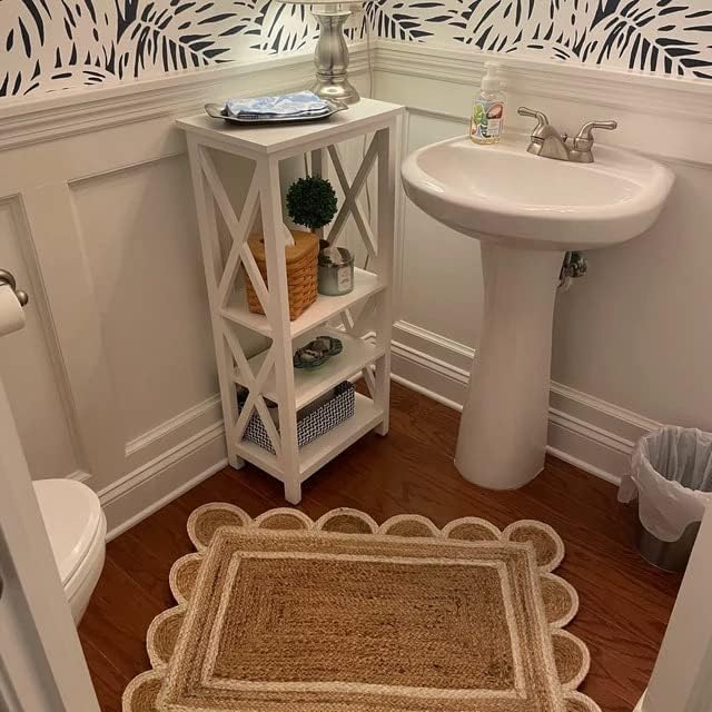 Miniatura 7 de The Weaver House - Alfombra de yute festoneado natural, bohemia, decoración bohemia tejida a mano, alfombra decorativa trenzada reversible