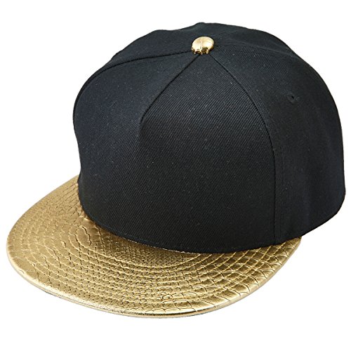 KYEYGWO PU Leather Gold Baseball Cap for Men Women, Adjustable Flat Snapback Unisex Hip Hop Rock Punk Hats