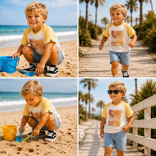 Image of Volcom Infant Toddler Boy Shorts Set - 2 Piece Short Sleeve Graphic Tees & Denim Shorts - Toddler Summer Clothes (12M-7)