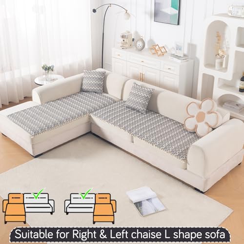 Image of HOKIPO L Shape (3+2 Seater) Sofa Cover Seat Mat | 300 GSM Cotton Acrylic Jacquard Fabric with Tassel, 'Trivana Series' Charcoal Black (IN-936+935-J6)