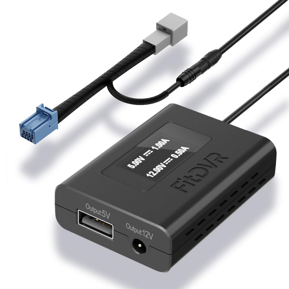 FitDVR Dash Camera Power Adapter (8-Pin) for Acura MDX 2022-2024 with Auto-dimming Mirror, LED Display USB Power Source, Easy to Install, 5V 12V