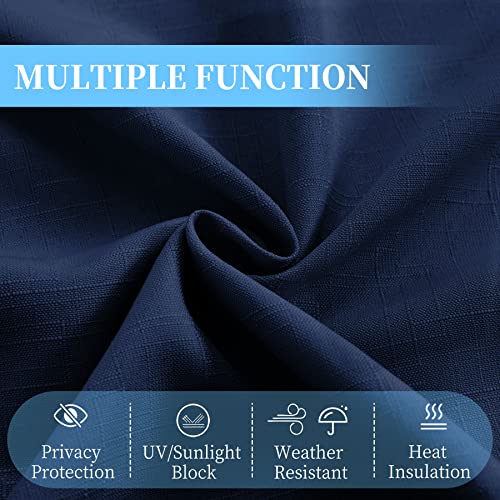 Outdoor Extra Wide Blackout Curtains for Patio - Waterproof and Windproof Privacy Curtains for Porch or Gazebo, 100 x 84 Inch, Navy Blue