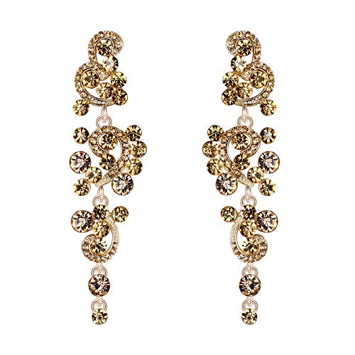 Clearine Damen Ohrringe Böhmisch Hochzeit Braut Kristall Blume Chandelier Aushöhlen Dangle Statement Champagner Gold Ton