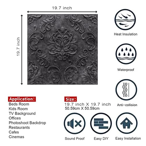 Image of Kayra Decor 3D Self Adhesive Wall Panel - Nexa Grey Color Damask Design - (19.7 x 19.7, Covers 16.17 Sq. ft. (Pack of 6)
