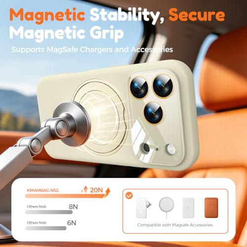Image of Silicone 360 Spin Magnetic Stand Case for iPhone 17 Pro Max, [Compatible with Mag-Safe][Reinforced Hard Camera Protection] Liquid Silicone Rubber Phone Cover with Ring, Camera Button, Ivory