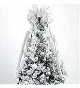 MEEDEE Silver Christmas Bows For Tree Large Silver Bow Tree Topper 12" wide Silver Christmas Tree...