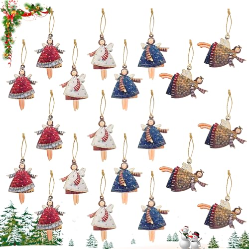 20 Stück Weihnachtsengel Holz Anhänger – 6 * 8cm Bunte Schutzengel...