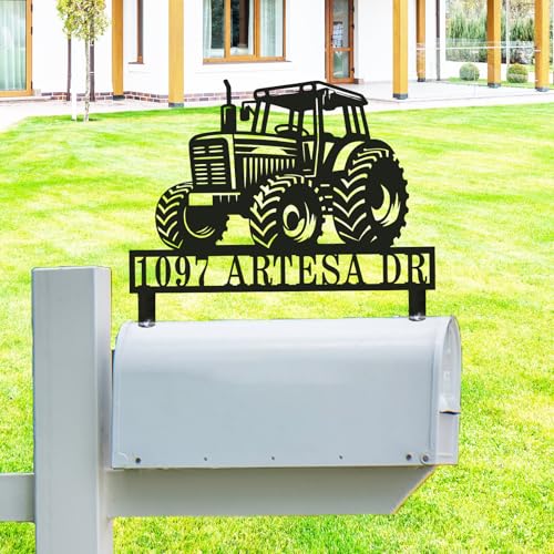 Personalized Mailbox Tractor Topper Address Sign - Metal House Numbers for Mailbox,Mailbox Topper Address Plaque,Top Mount House Number Sign Plate Decorative Mailbox sign (Mailbox and Post NOT Included)