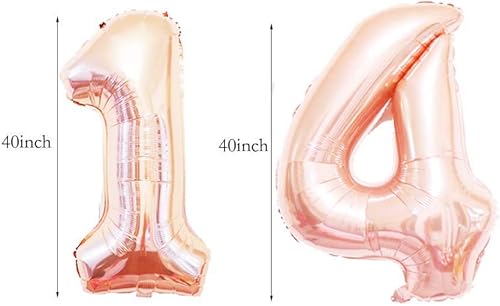 Miniatura 3 de Decoraciones de cumpleaños número 14 para niñas, decoración de fiesta de cumpleaños de oro rosa para ella, decoración de globos de oro rosa