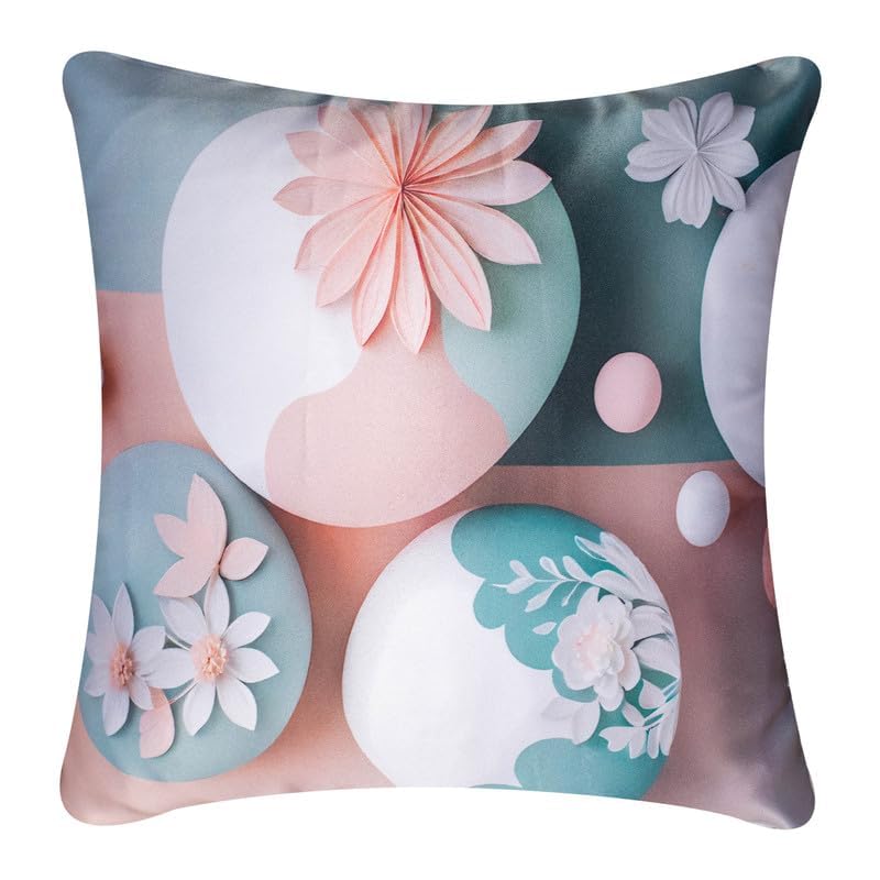 Image of Decorative Satin Sofa Cushion Covers Set of 5, 16 x 16 Inches, Multicolor Floral Printed Pillow Covers for Living Room, Bedroom, Couch & Sofa, Soft Glossy Fabric, Zipper Closure