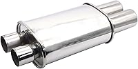 Vechkom 2.5" Dual Inlet 3" Dual Outlet Stainless Steel Oval Muffler - Deep Tone Performance Silencer 20.9" Overall