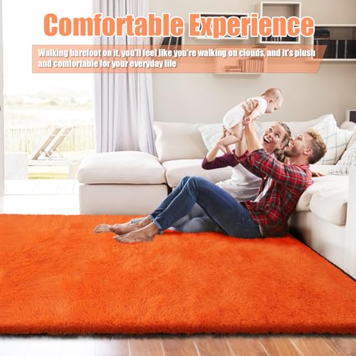 6x9 Fluffy Area Rug for Living Room,Shag Area Rugs for Bedroom,Orange Soft Fuzzy Rug Non-Shedding Indoor Plush Carpet for Kids Bedroom Nursery Dorm Home Decor