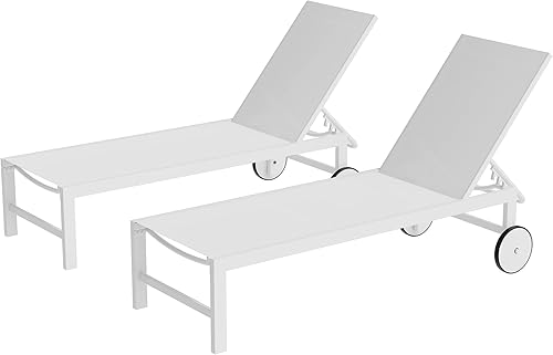 Miniatura 12 de Shintenchi 2 unidades de tumbonas de exterior con ruedas, sillas reclinables de aluminio para patio con 5 posiciones ajustables, juego de muebles