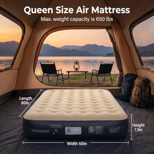 Image of SENNOUL Air Mattress Queen with Built in Pump - Upgraded Blow Up Bed, 2 Mins Quick Self Inflatable, 13 inch /650lbs Max, Strong Support, All Night No Lost Air, for Camping,Home,Guests & Portable Travel