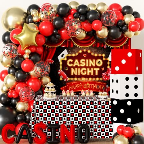 Décoration anniversaire casino Las Vegas avec guirlande de ballons et kit Poker Night