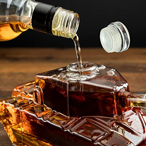 Froster Karafka Czołg, 1000ml Szklana Karafka do Whisky, Wódki, Nalewki, na Alkohol, Prezent dla Faceta, Chłopaka, Męża, Taty, Żołnierza, Gadżet na 18, 30, 40 Urodziny Mężczyzny