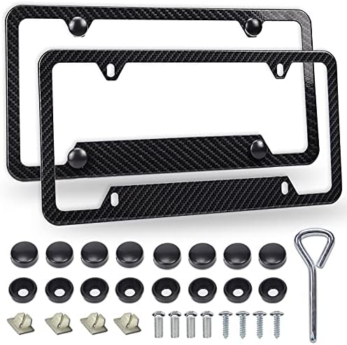 Carbon Fiber License Plate Frames, 2 Packs Black Aluminum Metal Car License Plate Holders Front & Rear, 4 Holes Truck Licenseplate Bracket, Car Plate Cover & Frames 6.3 x 12.2 Inch
