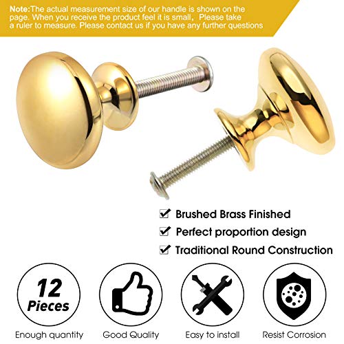 Ripeng Round Traditional Solid Cabinet Brushed Brass Cabinet Knob Kitchen Cabinets Knob Brushed Drawer Dresser Hardware Cupboard Knobs, 12 Pieces (Gold,1.2 Inch/ 31 Mm Diameter) #TOP1