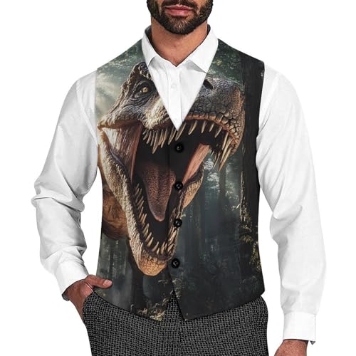 Dinosaur Men's Suit Vests Dress Vest V-Neck Waistcoat Slim Business Formal with Pocket