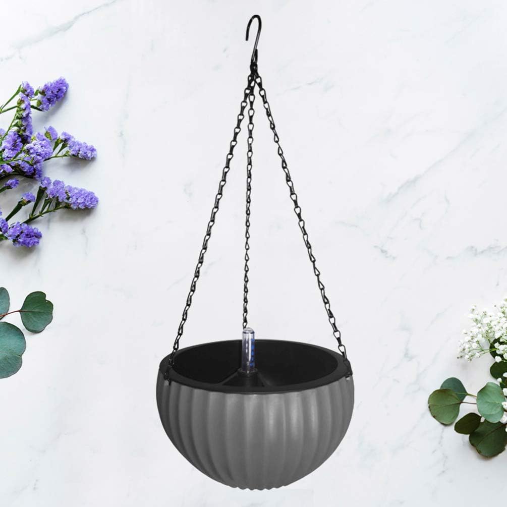 Cabilock Thickened Automatic Water Flowerpot Round Hanging Basket for Use Grey Height Self-Watering Design Visible Water Level for