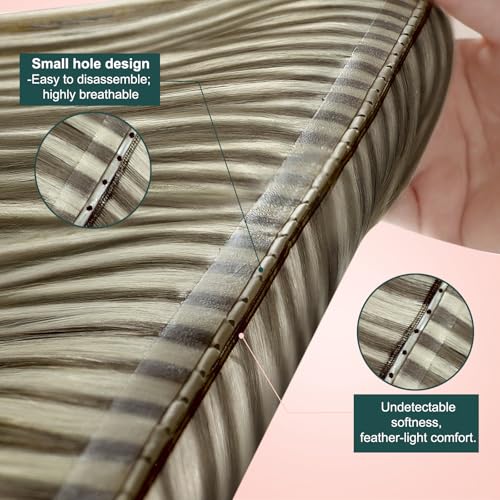 Image of Easyouth 80g Butterfly Weft Hair Extensions Brown, Hole Weft Extensions Human Hair, Highlight Light Brown and Platinum Blonde, 16Inch, Easy to Apply, for Beginners, Butterfly Wefts Remy Hair Extension