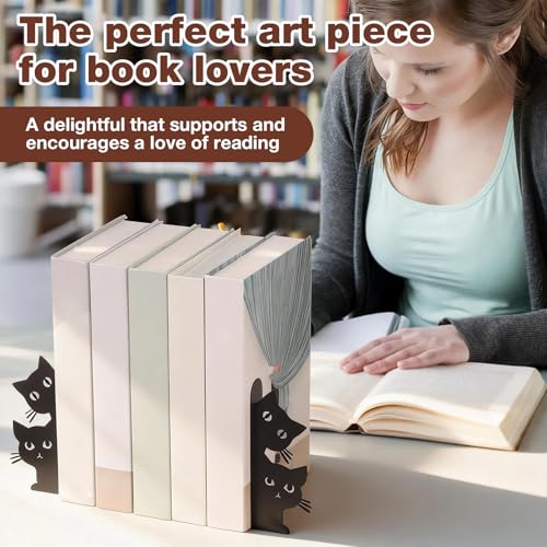 4 Stück Buchstütze Metall,2 Paare Kreativität Buchstützen Katzen,Robust Multifunktional Metall Katze Bücherstütze,Bücherregal Deko für Schule,Büro und Zuhause,Geschenk für Familie