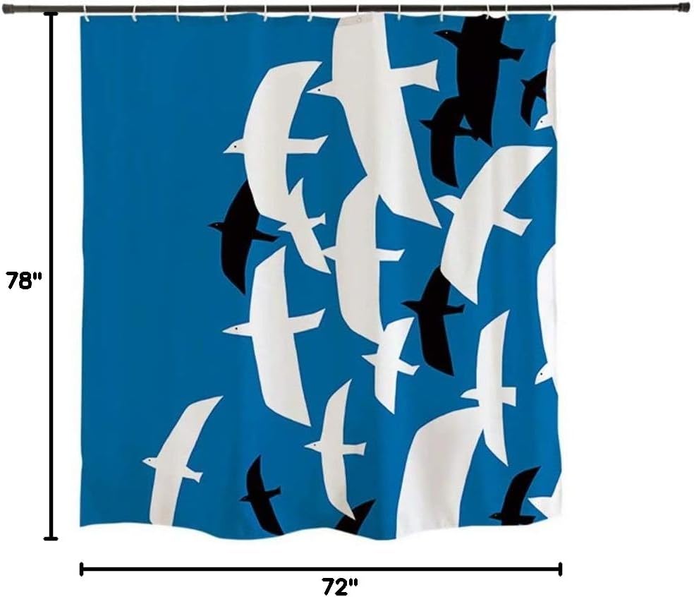 Ofat Home Simple Abstract Blue Sea Bird Shower Curtain, Waterproof Fabric Curtain for Bathroom,Nordic Modern, 72x78 inch