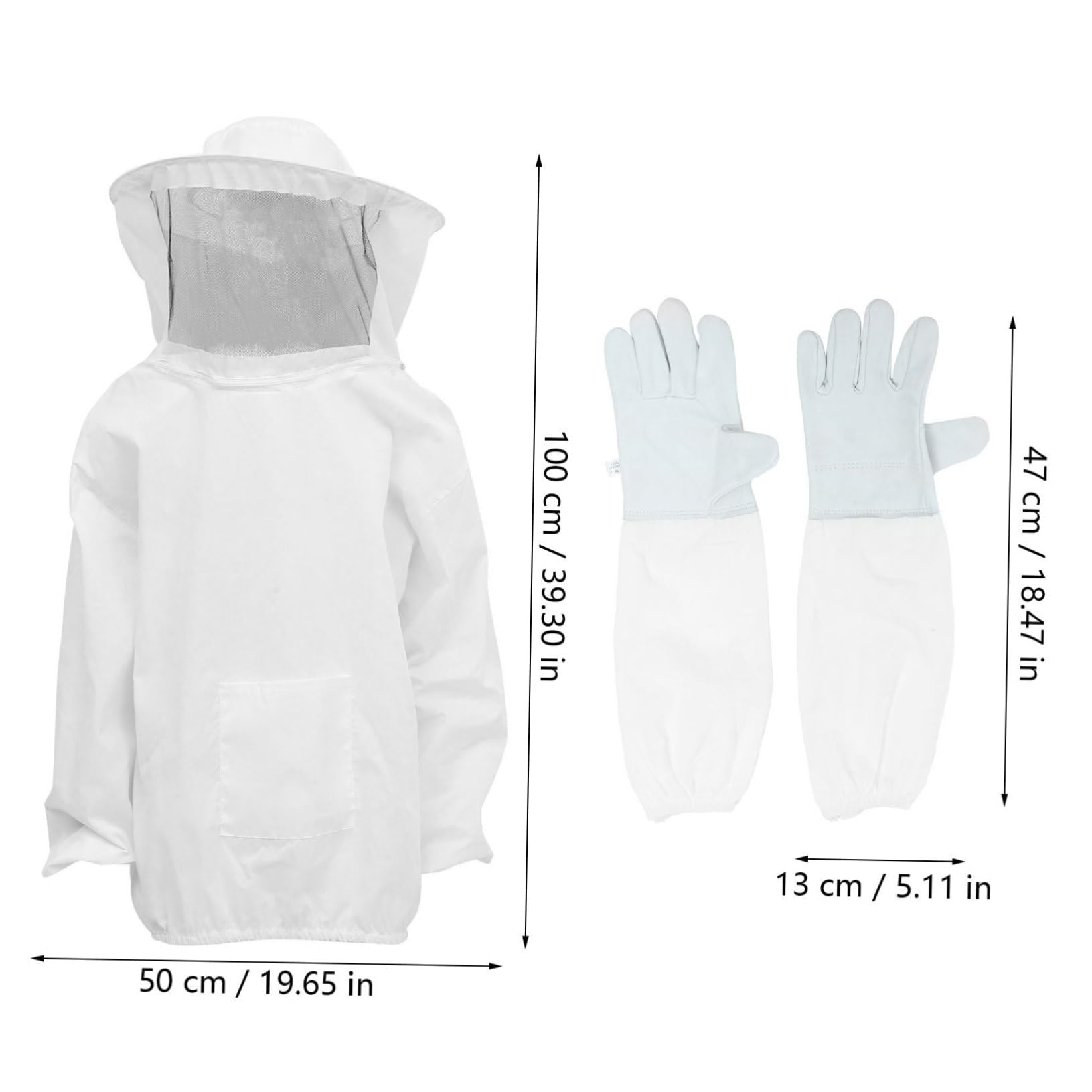 Imkeranzug mit Langen Handschuhen aus Polyester und Wildleder Satz Weißer Atmungsaktiv und Bienenstichfest für Sicheres Imkern und Honigernte
